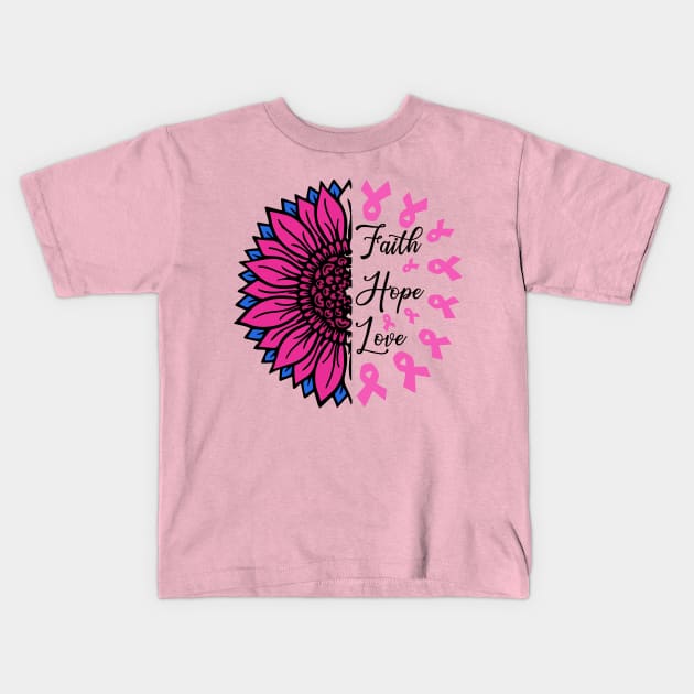 Breast Cancer Sunflower Kids T-Shirt by busines_night